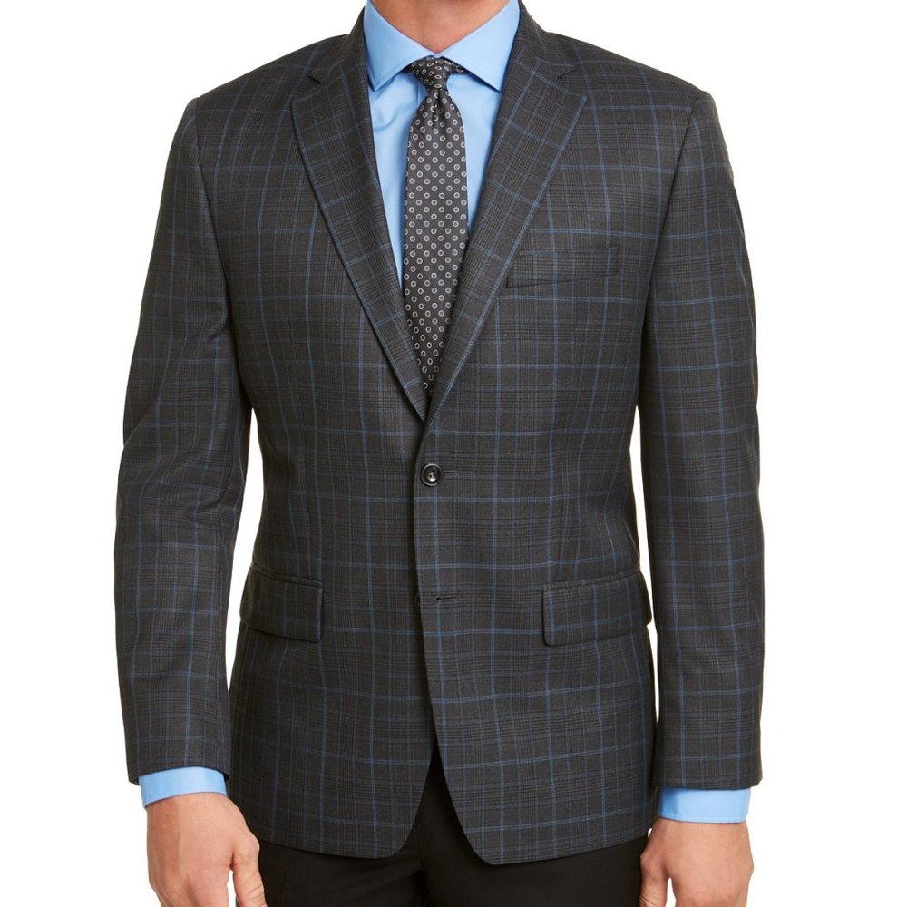 Men's Classic-Fit Charcoal-Blue Plaid Sport Coat